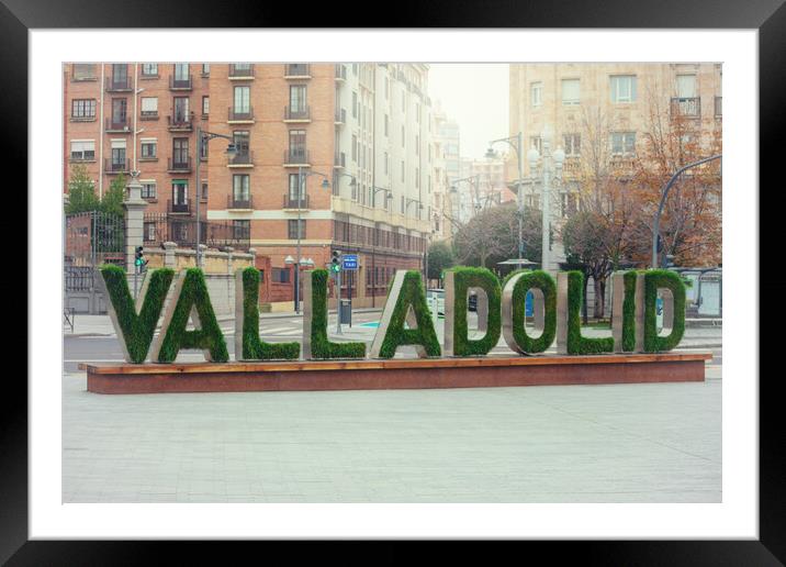 Valladolid, SPAIN - December 20, 2020: urban sign welcoming the city Framed Mounted Print by David Galindo