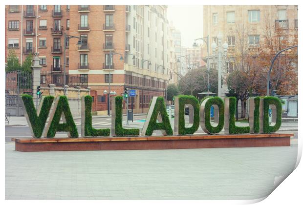 Valladolid, SPAIN - December 20, 2020: urban sign welcoming the city Print by David Galindo