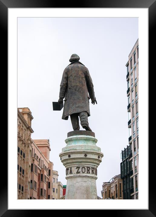 Valladolid, SPAIN - December 20, 2020: statue of the writer Jose Zorrilla Framed Mounted Print by David Galindo