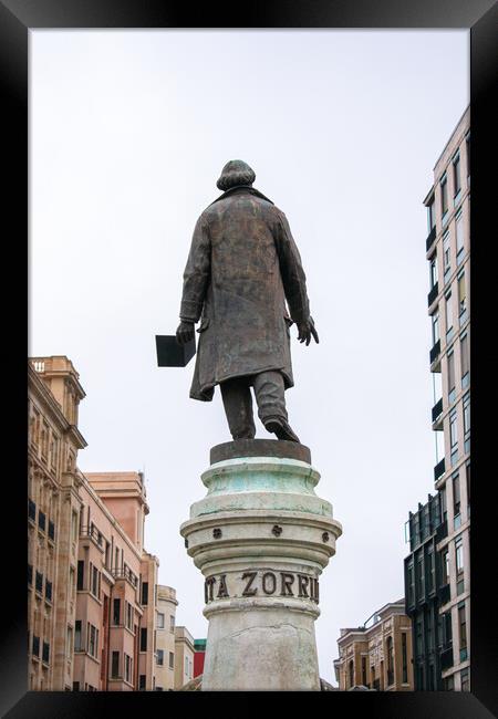 Valladolid, SPAIN - December 20, 2020: statue of the writer Jose Zorrilla Framed Print by David Galindo