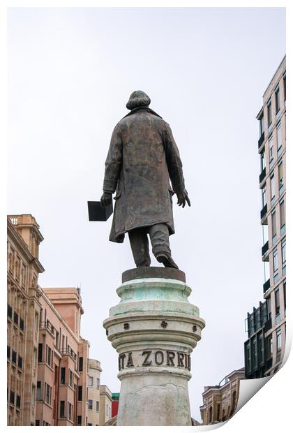 Valladolid, SPAIN - December 20, 2020: statue of the writer Jose Zorrilla Print by David Galindo