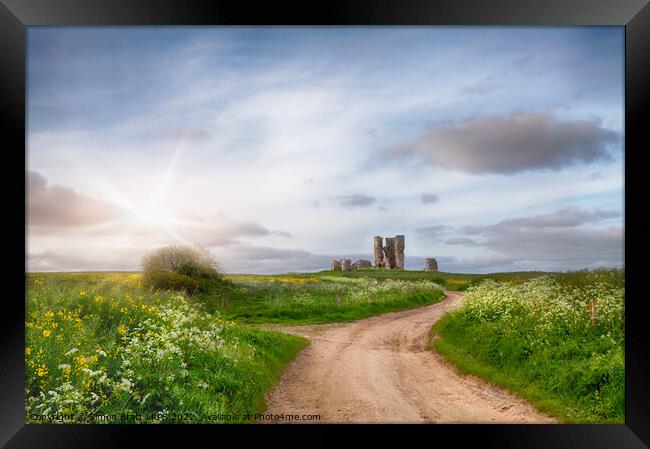 Bawsey church ruin Norfolk along a winding sandy track Framed Print by Simon Bratt LRPS