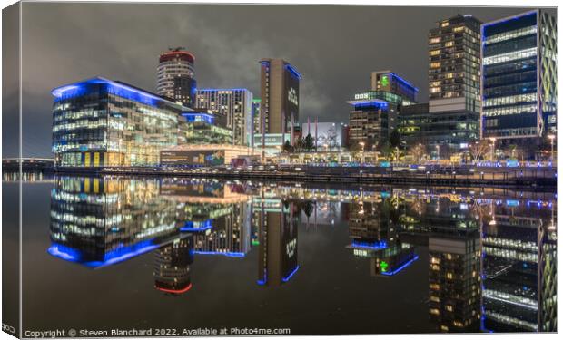 Media city reflections Salford Quays 2 Canvas Print by Steven Blanchard