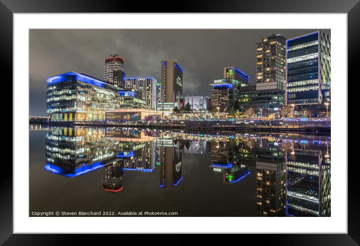 Media city reflections Salford Quays 2 Framed Mounted Print by Steven Blanchard
