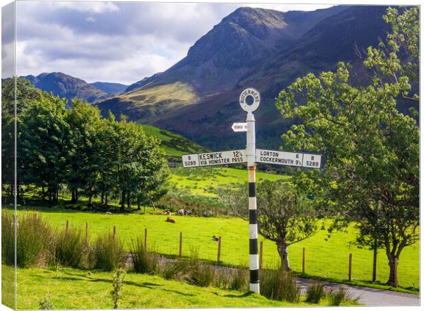 Buttermere road sign in english lake district Canvas Print by Steve Heap