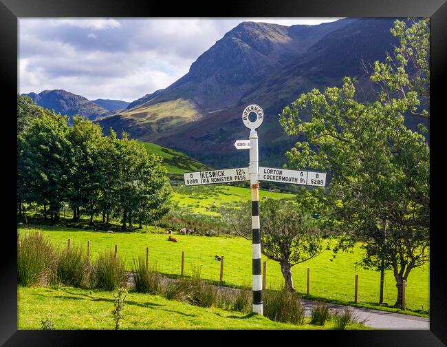 Buttermere road sign in english lake district Framed Print by Steve Heap