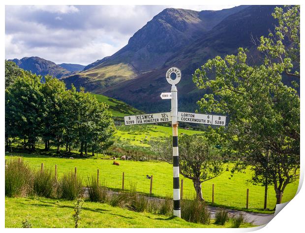 Buttermere road sign in english lake district Print by Steve Heap