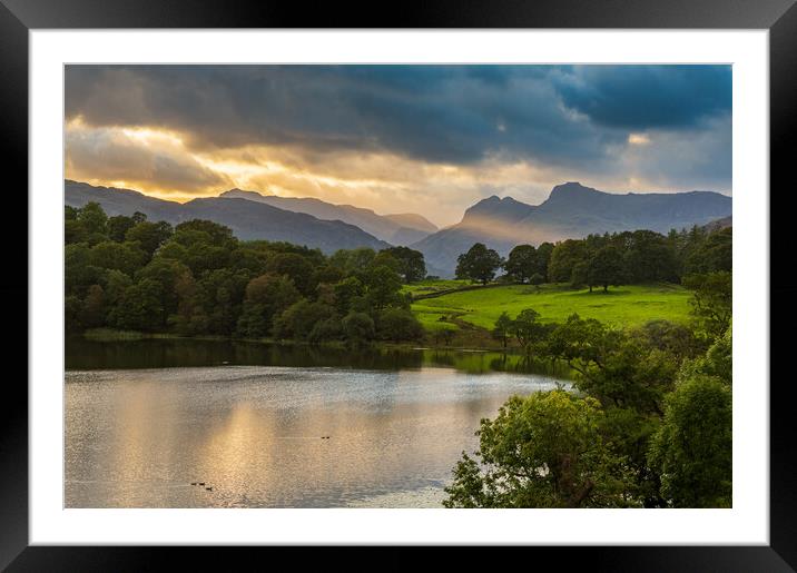 Sunset over Loughrigg Tarn in Lake District Framed Mounted Print by Steve Heap