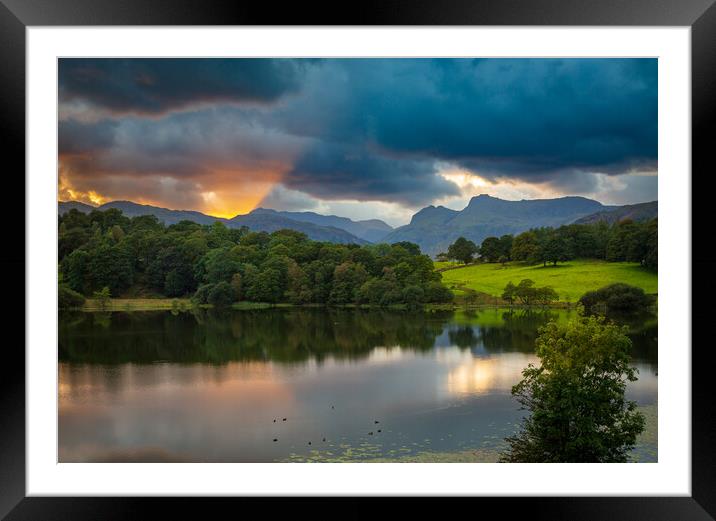 Sunset at Loughrigg Tarn in Lake District Framed Mounted Print by Steve Heap