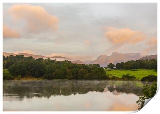 Sunrise at Loughrigg Tarn in Lake District Print by Steve Heap