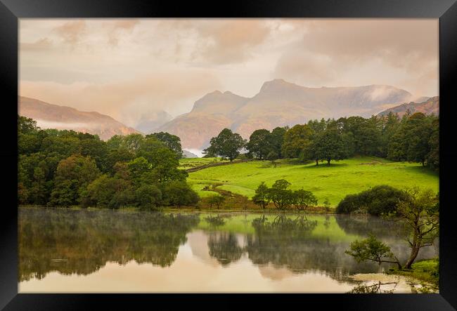 Sunrise at Loughrigg Tarn in Lake District Framed Print by Steve Heap