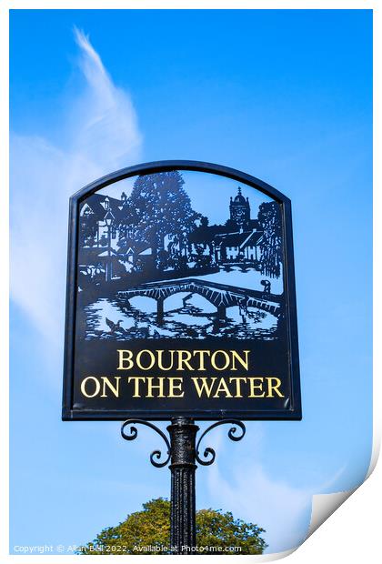 Town sign Bourton-on-the-Water. Print by Allan Bell