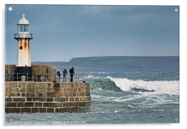 St. Ives Harbour Entrance in a Gale Acrylic by Stuart Wyatt