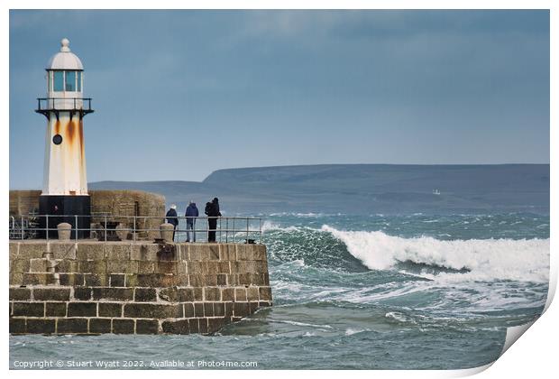 St. Ives Harbour Entrance in a Gale Print by Stuart Wyatt