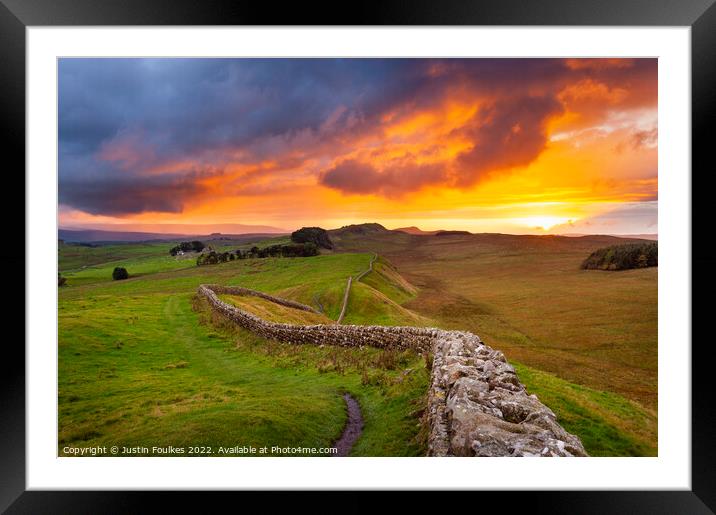 Sunset over Hadrians Wall Framed Mounted Print by Justin Foulkes