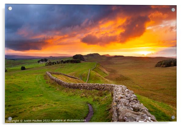 Sunset over Hadrians Wall Acrylic by Justin Foulkes