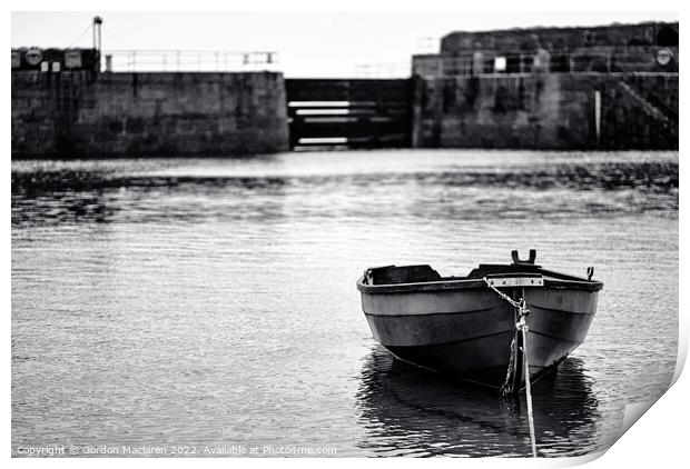 Boat moored in Mousehole Harbour Cornwall Print by Gordon Maclaren