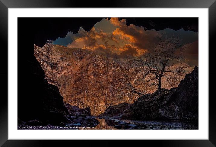 Inside Rydal Cave looking out Framed Mounted Print by Cliff Kinch