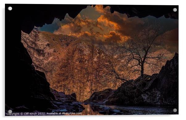 Inside Rydal Cave looking out Acrylic by Cliff Kinch