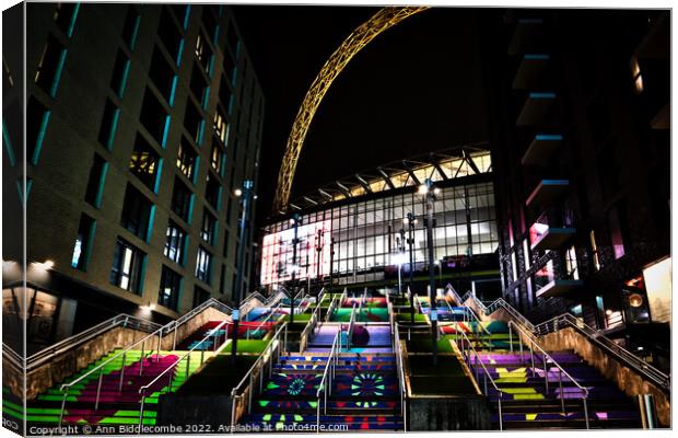 Colourful steps to Wembley Stadium  Canvas Print by Ann Biddlecombe