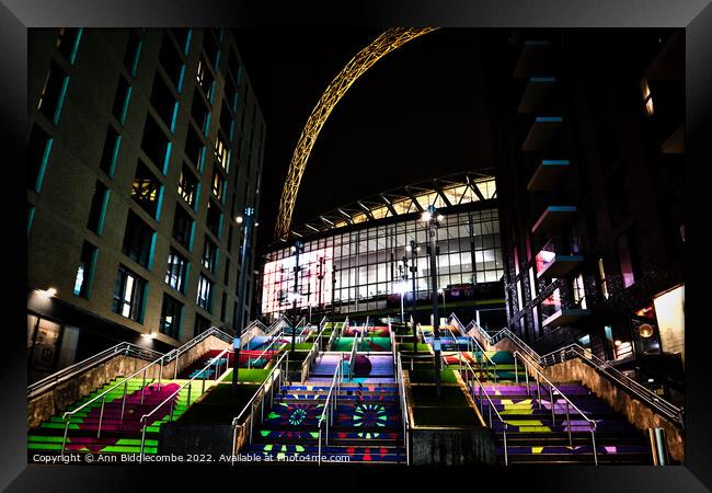 Colourful steps to Wembley Stadium  Framed Print by Ann Biddlecombe