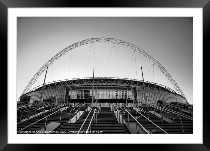 Wembley Stadium in black and white Framed Mounted Print by Ann Biddlecombe