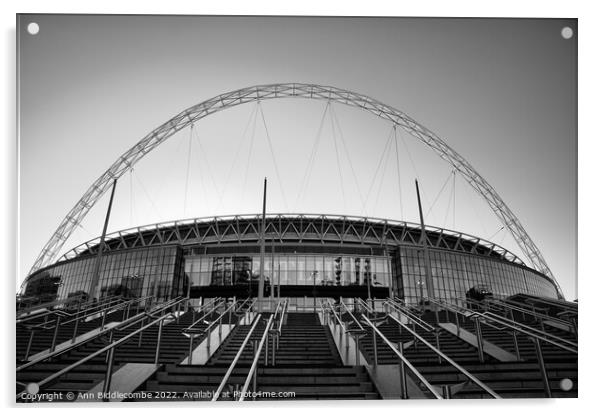 Wembley Stadium in black and white Acrylic by Ann Biddlecombe