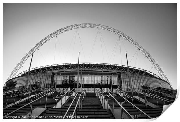 Wembley Stadium in black and white Print by Ann Biddlecombe