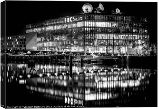 BBC HQ at  Pacific Quay, Glasgow (Black & White) Canvas Print by Tylie Duff Photo Art