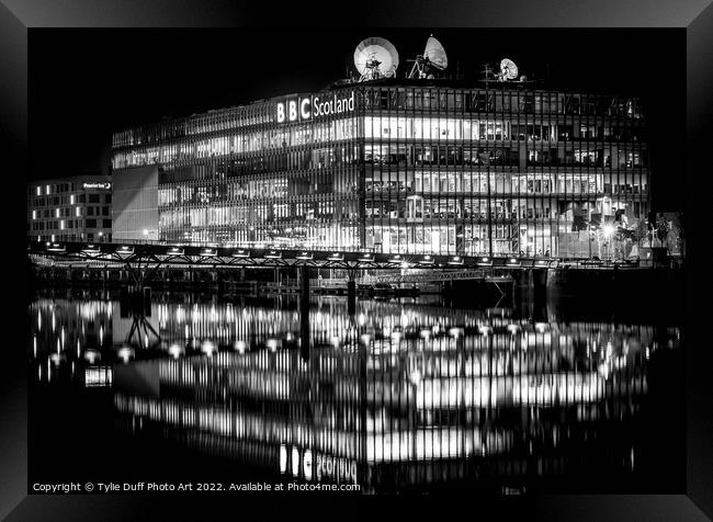 BBC HQ at  Pacific Quay, Glasgow (Black & White) Framed Print by Tylie Duff Photo Art