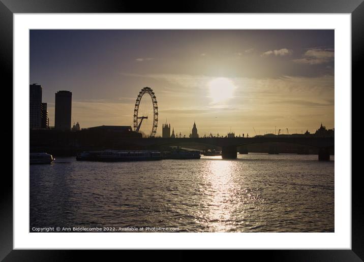 View from the Thames towards the London eye Framed Mounted Print by Ann Biddlecombe