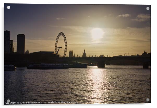 View from the Thames towards the London eye Acrylic by Ann Biddlecombe