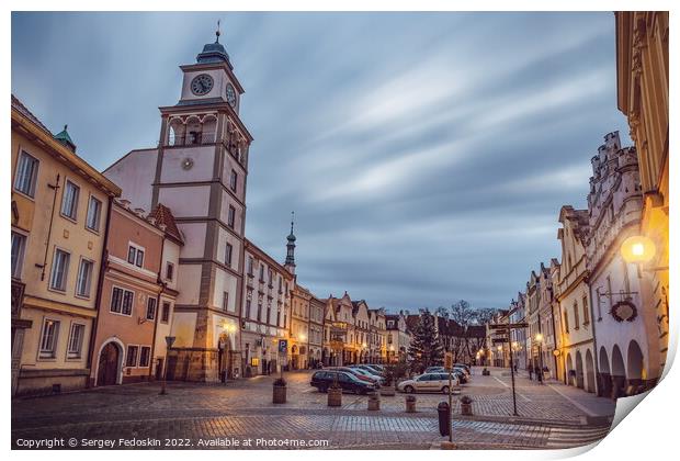 Night view of historical town Trebon in South Bohemian Region. Czechia. Print by Sergey Fedoskin