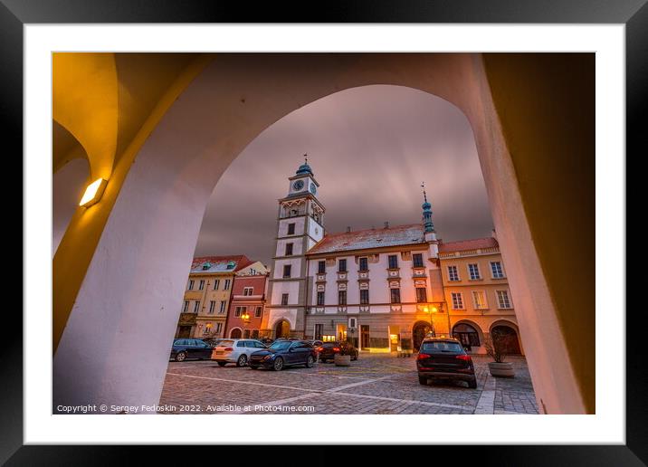 Night view of historical town Trebon in South Bohemian Region. Czechia. Framed Mounted Print by Sergey Fedoskin