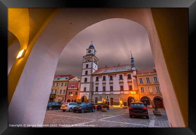 Night view of historical town Trebon in South Bohemian Region. Czechia. Framed Print by Sergey Fedoskin