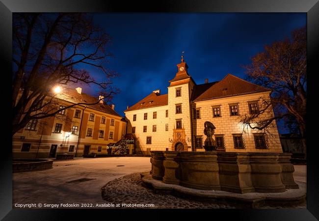 Winter night at the Courtyard of Trebon Castle - Czech Republic. Framed Print by Sergey Fedoskin