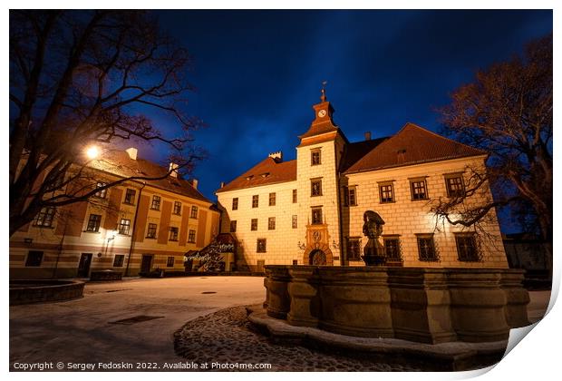 Winter night at the Courtyard of Trebon Castle - Czech Republic. Print by Sergey Fedoskin