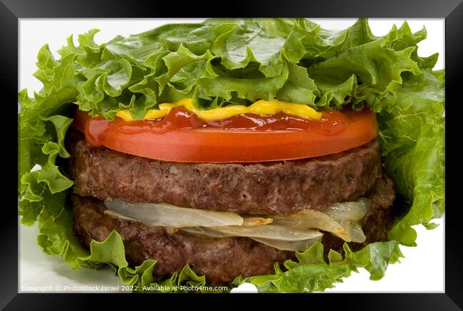 Double Burger in lettuce Framed Print by PhotoStock Israel