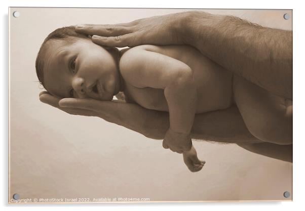 new born baby and father Acrylic by PhotoStock Israel
