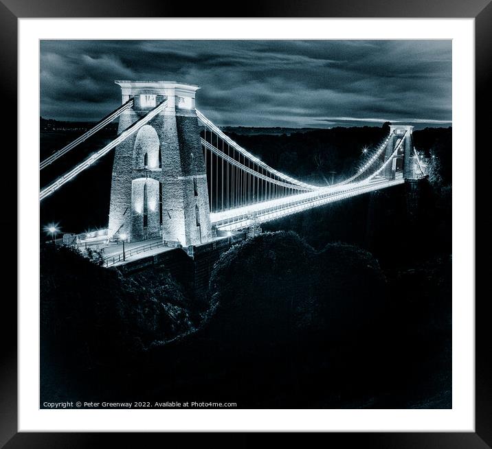 Clifton Suspension Bridge Illuminated At Night Framed Mounted Print by Peter Greenway