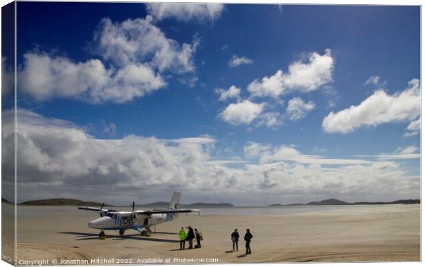 Twin Otter aircraft Isle of Barra Outer Hebrides Scotland UK Canvas Print by Jonathan Mitchell