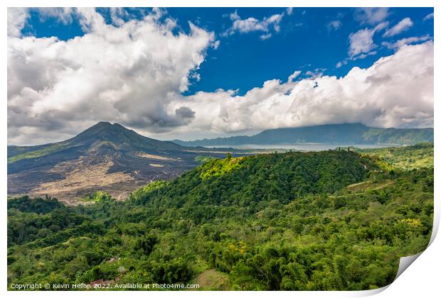 View over Mount Agung and Batur Lake, Print by Kevin Hellon