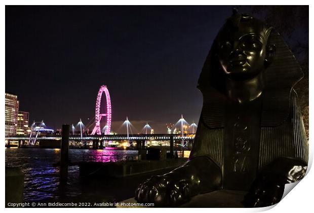 Night view from Victoria Embankment towards the Lo Print by Ann Biddlecombe