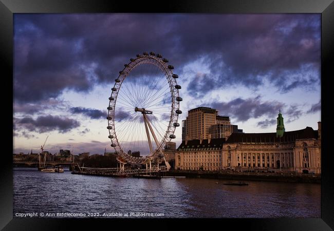 London eye a view on a cloudy day Framed Print by Ann Biddlecombe