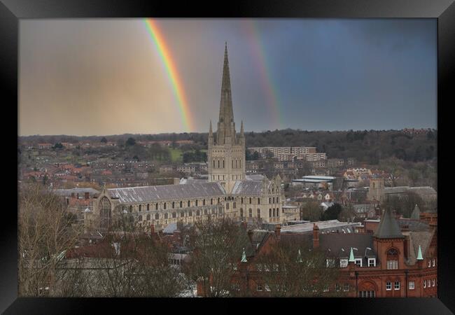 Radiant Norwich Cathedral Rainbow Framed Print by Kevin Snelling