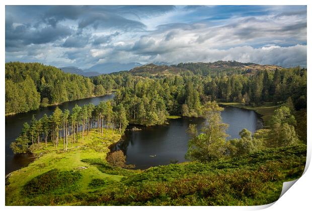 Clouds over Tarn Hows in English Lake District Print by Steve Heap