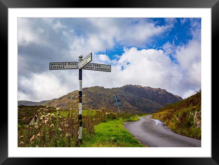 Langdale sign in english lake district Framed Mounted Print by Steve Heap