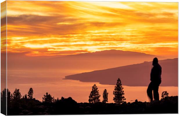 Tourists watch dramatic sunset from Tenerife Canvas Print by Phil Crean