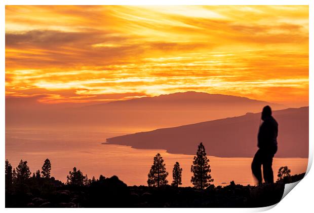 Tourists watch dramatic sunset from Tenerife Print by Phil Crean