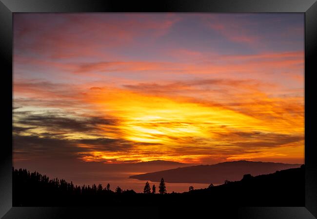 Fiery red sunset Tenerife Framed Print by Phil Crean